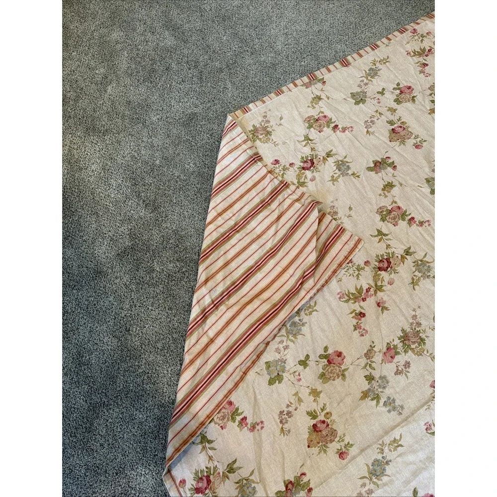 Beige Rose Floral Reversible Tablecloth 60x80 Country Cottage Farmhouse